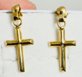 SIGNED 10K GOLD DANGLE CROSS EARRINGS BY MA (MICHAEL ANTHONY)