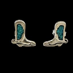 Vintage Sterling Silver Turquoise Inlay Boot Stud Earrings