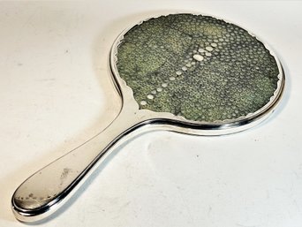 English Sterling Silver Shagreen Hand Mirror In Fabulous Condition