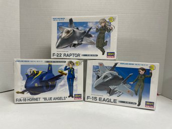 Hasegawa, 3 Eggplane Series Model Kits. F-15 ,F-22 & F/A 18 Hornet. (#108)