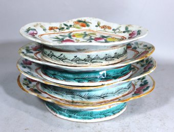 Four Antique Chinese Footed Porcelain Hand Painted Trays