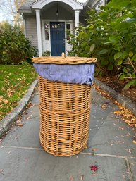 A Wicker  Hamper With Removable Cotton Liner