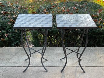 Set Of 2 Mosaic Top Outdoor Patio Side Tables