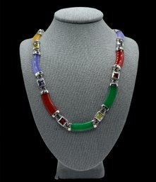 Vintage Sterling Silver Asian Inspired Multi Color Necklace