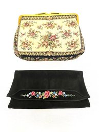 Two Vintage Tapestry/embroidered Clutch Handbags