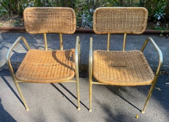 Gilbert Rodhe Style Troy Sunshade Rattan & Alum Patio Chairs (2)