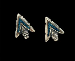 Vintage Sterling Silver Turquoise Inlay Arrowhead Stud Earrings