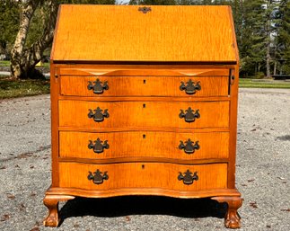 A Beautiful Vintage Tiger Maple Secretary Desk By Maddox Tables