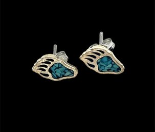 Vintage Sterling Silver Turquoise Inlay Bear Claw Stud Earrings