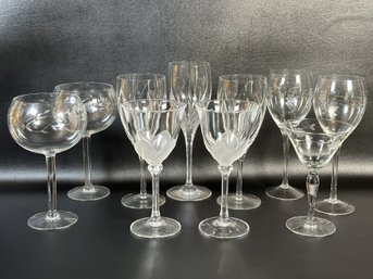 An Assortment Of Vintage Stemware In Etched & Frosted Glass