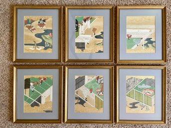 Six Detailed Asian Paintings, Custom Framed