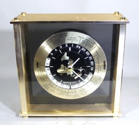 1980s Seiko Gilt Metal World Quartz Desk Clock