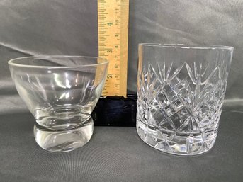 3 Crystal Cut Rocks Glasses And 9 MCM Lowball Clear Glasses