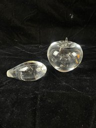 Tiffany Glass Apple And Hadeland Glassverk Norway Crystal Baby Seal Paperweight