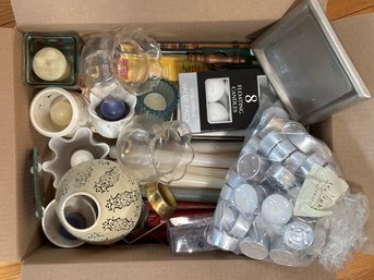 Box Lot: A Large Assortment Of Candles & Candle Accessories