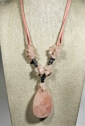 Pink Leather And Rose Quartz Necklace