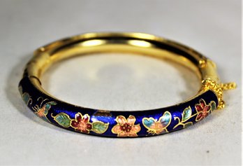 Vintage Gold Tone Enamel Cloisonne Chinese Bangle Bracelet