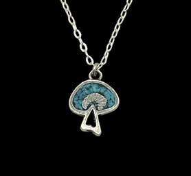 Vintage Sterling Silver Turquoise Inlay Mushroom Pendant