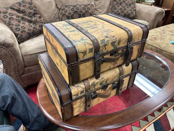 Two Old Fashioned Suitcases With Map Design