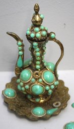 Antique Turkish Bronze Teapot With Stone Inlay