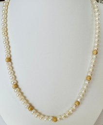 STUNNING PEARL AND 14K GOLD BEAD NECKLACE
