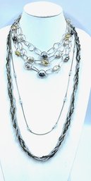 Trio Of Silvertone Metallic & Faux Pearl Necklaces