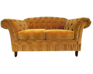 Vintage Yellow Gold 1970s Custom Upholstered  Couch /  Loveseat