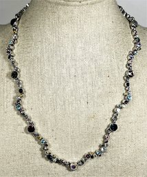 Fine Signed Ellen Kiam Silver Tone Rhinestone Necklace Multi Colored Stones