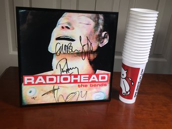 All Signed RADIOHEAD Album With 18 RADIOHEAD 2001 Vintage Waste Amnesiac Minotaur Party Cups - VERY COOL !