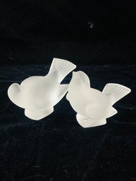 Pair Of Lalique French Crystal Bird Figurines