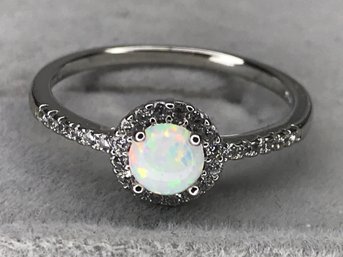 Lovely Brand New 925 / Sterling Silver And Opal Ring - Encircled And Channel Set Sparkling White Topaz