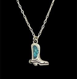 Vintage Sterling Silver Turquoise Inlay Boot Necklace