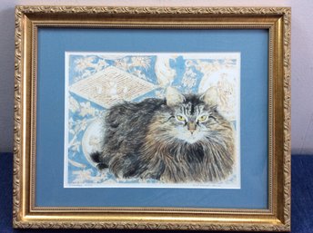 Framed Pencil Signed Cat Print