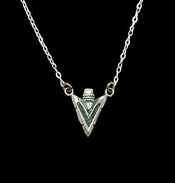 Vintage Sterling Silver Turquoise Inlay Arrowhead Necklace