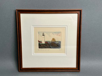 Parks Beach 'Portland Head Light' Hand Colored Etching Pencil Signed & Numbered Framed Print