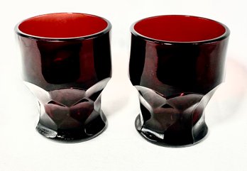 Vintage Pair Of Anchor Hocking Georgian Ruby Red 5oz Flat Tumblers