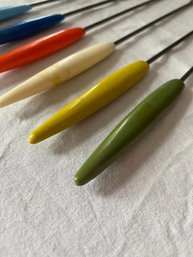 Mid Century Vintage 1968 Set Of 6 Nevco Colored Fondue Forks