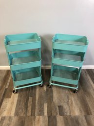 Pair Of 3-Tier Metal Utility Rolling Cart Storage Organizer