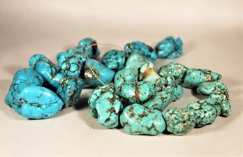 Two Large Sections Of Chunky Treated Turquoise Beads Stones