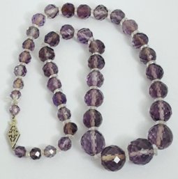 GORGEOUS 14K GOLD CLASP ART DECO FACETED AMETHYST GRADUATED BEAD NECKLACE