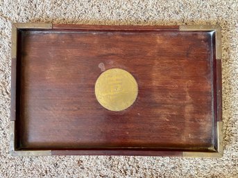 Wood Asian Tray With Brass Details