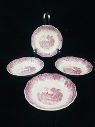 J&G Meakin Romantic England Cottage Purple Transferware Cottage Berries Vines Bowls