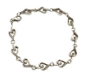 Vintage Sterling Silver Marcasite Heart Linked Bracelet