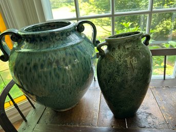 Two Piece Beautiful Blue/green Urns Heavy