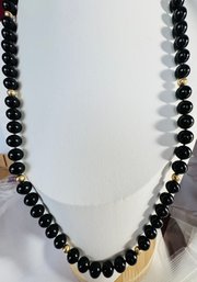 24' 14K GOLD AND ONYX BEAD NECKLACE