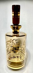 Vintage Smoked Brown Decanter And Stopper W/ Gold Detail