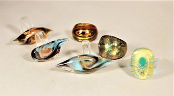 Lot Six Hand Blown Art Glass Rings Size 6 Or So