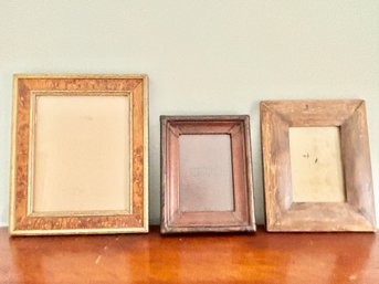 Set Of 3 Beautiful  Frames - Wood, Leather And Burlwood