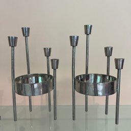 A Pair Of Mid- Century Modern Stainless Steel Candlesticks