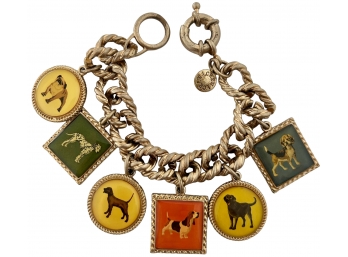 Vintage J.Crew Costume Jewelry Enamel Dog Charm Bracelet 7' Length Featuring 6 Assorted Dog Breeds